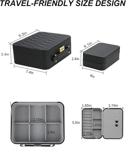 Portable Jewelry Box, Large Travel Jewelry Case Organizer (Black)