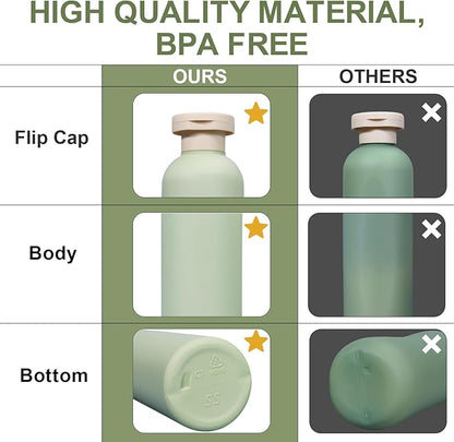 ASEVAT 13.5oz 4Pcs Green Plastic Refillable Travel Shampoo and Conditioner Bottles Plastic Refillable Travel Shampoo Bottles with Flip Cap Shampoo and Conditioner Dispenser