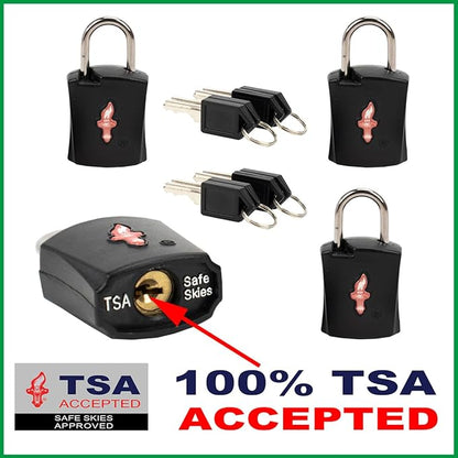 4 Pack Black TSA Approved Luggage Lock for Suitcases, Carry-On Bags, Backpacks & Laptop Cases