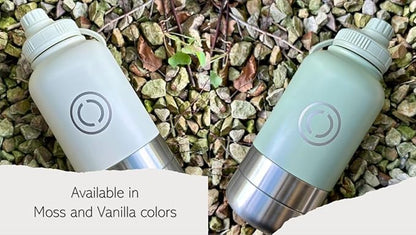 OSC Insulated Water Bottle with Detachable Travel Bowls for Pets & Humans - Leak-Proof 32oz Water Bottle for Dog Walking, Hiking, Camping, Gym & Outdoor Adventures (Vanilla, 32oz)