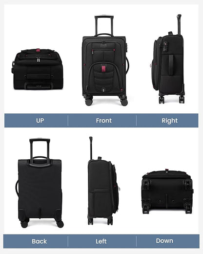 LOVEVOOK Business Softside Checked Luggage with 15.6/17.3 Inch Laptop Compartment, 24 Inch Checked Suitcase with Spinner Wheels, Large Capacity Luggage with TSA Lock for Business Trip Travel, Black