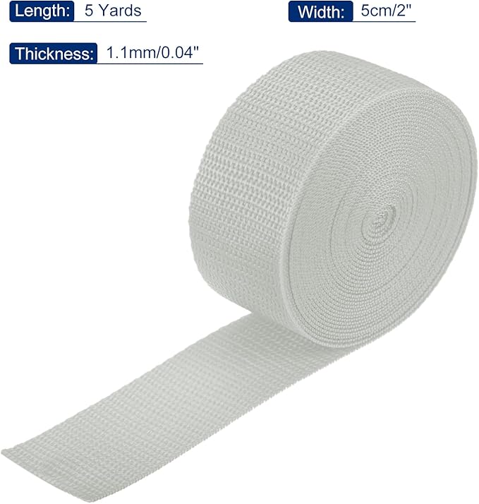 MECCANIXITY Lightweight Polypropylene Webbing Strap 2" 5 Yard Backpack Strapping Band Pale Grey for Outdoor Luggage Cargo Straps