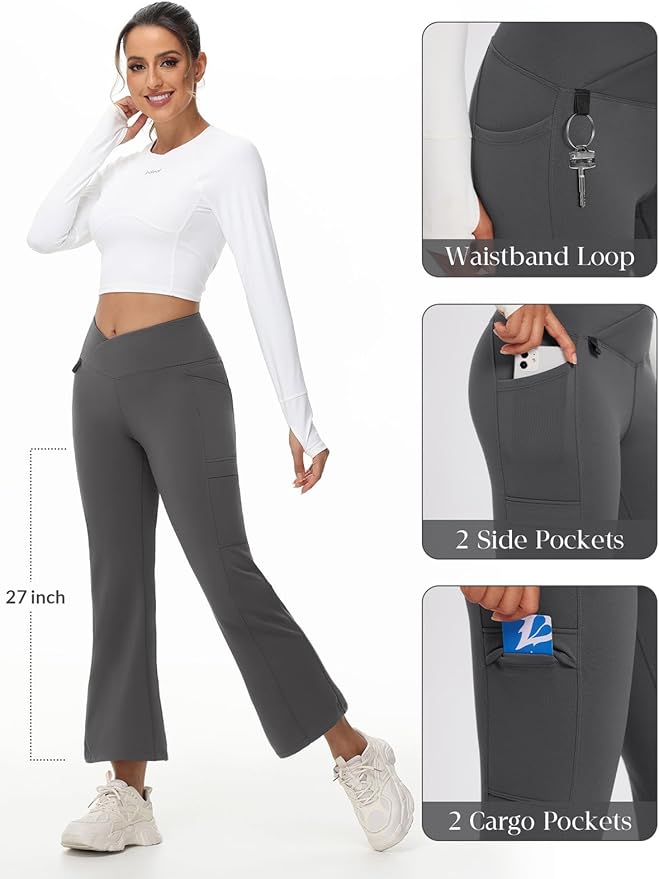 baleaf Women's Fleece Lined Pants Winter Thermal Water Resistant Crossover Flare Leggings Warm Bootcut Hiking Outdoor