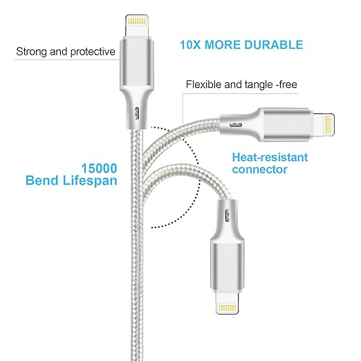 cugunu USB C to Lightning Cable 5 Pack 3/3/6/6/10FT iPhone Charger Apple MFi Certified Power Delivery Fast Charging Cord Compatible with iPhone 14/13/12/11/XS/XR/X/8 - Silver