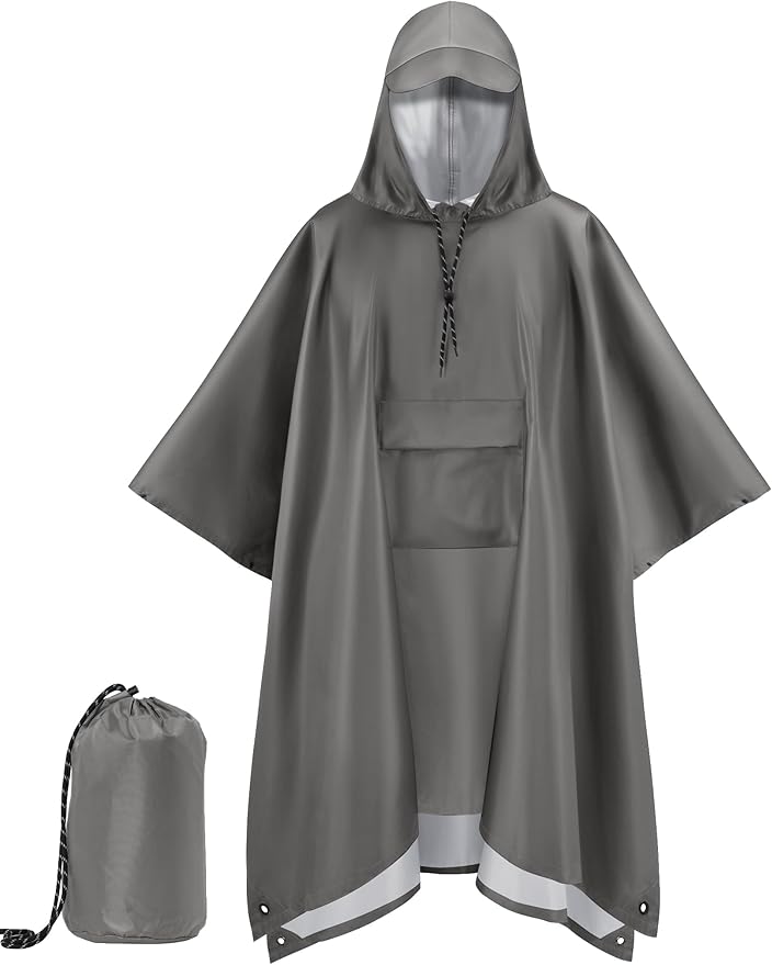 COOFANDY Rain Poncho for Adults with Hood Pockets Reusable Waterproof Packable Rain Coat Jacket Travel Hiking Emergency