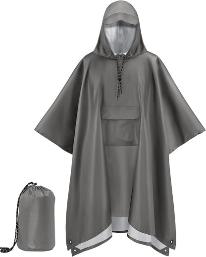 COOFANDY Rain Poncho for Adults with Hood Pockets Reusable Waterproof Packable Rain Coat Jacket Travel Hiking Emergency
