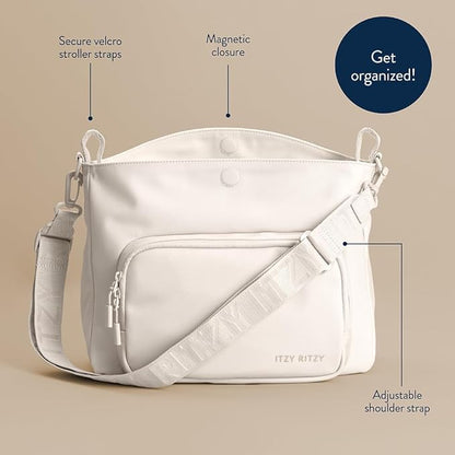 Itzy Ritzy Belong Cargo Caddy - Attaches to Stroller or Wagon; Also Includes Shoulder/Crossbody Strap (Cream)
