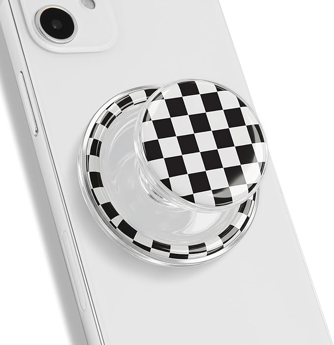 Trendy Magnetic Checkerboard Phone Grip - Sleek, Expandable, Collapsible - Non-Slip, Durable, Universal Fit - Ideal for Style-Conscious Users (Black)