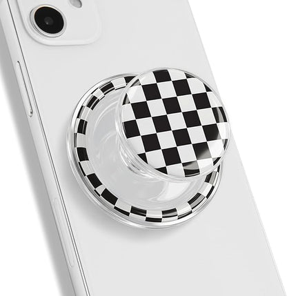 Trendy Magnetic Checkerboard Phone Grip - Sleek, Expandable, Collapsible - Non-Slip, Durable, Universal Fit - Ideal for Style-Conscious Users (Black)