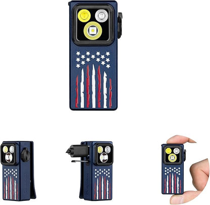 OLIGHT Oclip Ultra EDC Flashlight Clip-on Light, 530 Lumens Rechargeable with Type-C Charging, Combines Floodlight, Spotlight and UV, Triple Lights for Inspection and Work (Stars & Stripes Edition)