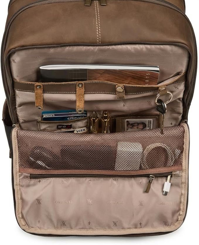 Luxorro Leather Backpack For Men (Dark Brown, 17 Inch)