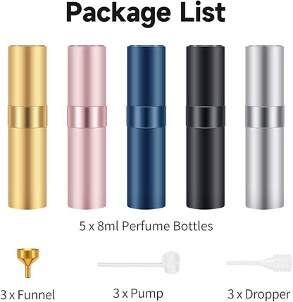 Saiveina 8ml Travel Refillable Perfume Bottles, Mini Cologne Perfume Spray Bottle, Empty Pocket Perfume for Travel and Outgoing(5 Pack)