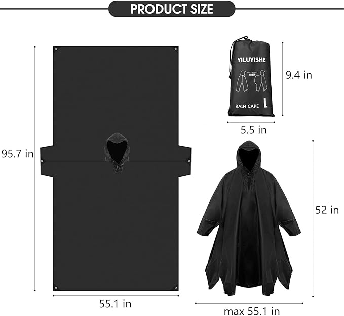 Unisex Rain Poncho for Adults, Hooded Waterproof Raincoat Jacket for Hiking, Camping and Outdoor