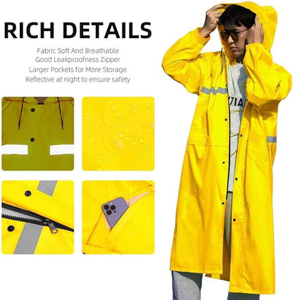 Coralrain Long Hooded Raincoat Safety Waterproof Emergency Rain Jacket Poncho for Men Women Adults
