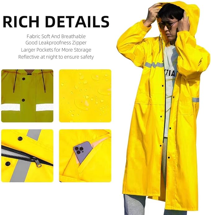 Coralrain Long Hooded Raincoat Safety Waterproof Emergency Rain Jacket Poncho for Men Women Adults