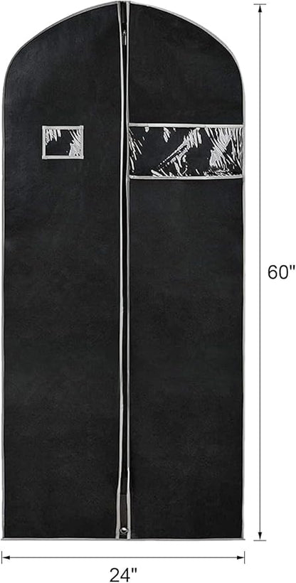 Syeeiex 60'' Dress Bags for Gowns, Set of 8 Garment Bags for Hanging Clothes, Dress Garment Bag, Dustproof and Keep Closet Tidy,Perfect for Suits,Evening Dresses,Fur Coat,Long Dress Gown(Black&Grey)