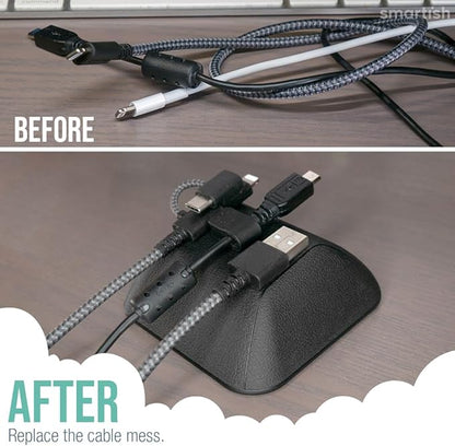 Smartish® Magnetic Cord Holder - Cable Wrangler Organizer Stocking Stuffer with Magnet Clips for Charger Management on Desktop, Nightstand for USB-C + Lightning - Black Tie Affair