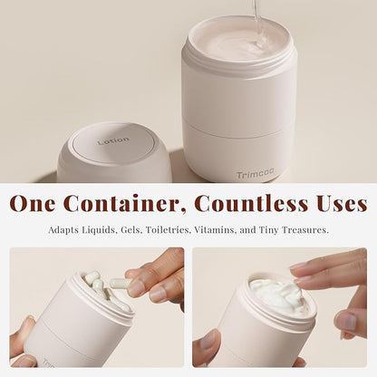 New Travel Toiletry Containers [Ultra Leakproof] TSA-Approved, PLA Hard Shell Jars with 5 Magnetic Labels, Wide Mouth Bottles for Lotion, Cleanser, Shampoo, Conditioner, Beige, 3 Pack, 2OZ
