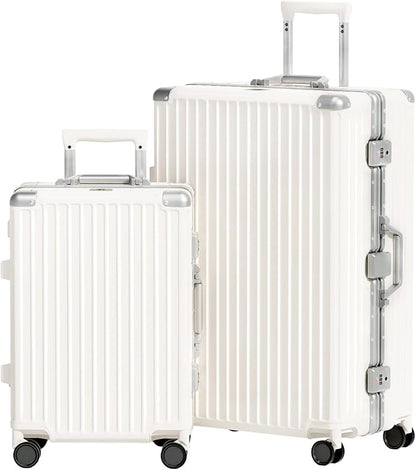 AnyZip Luggage Sets 2 Piece Aluminum Frame Carry On and Checked Suitcase PC ABS Hard Shell TSA Lock No Zipper(White, 20/28)