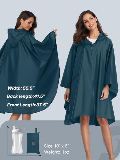 SaphiRose Unisex Rain Poncho Waterproof Raincoat Hooded for Adults Women with Pockets