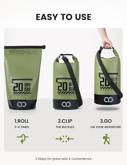 Lamicall Dry Bag, Waterproof Bag - [Durable & Floating] 5L/10L/20L/30L/40L Roll Top Drybag with Water Proof Phone Pouch for Travel Swimming Boating Kayaking Paddle Board Camping Beach Accessories