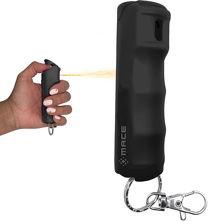 Mace Pepper Spray - Maximum Police Strength OC with UV Dye, Fast Flip Top, Ergonomic Finger Grip, Easy Carry Keychain, 12 Feet Range, 0.42 oz Compact Model, Self Defense Pepper Spray for Women & Men