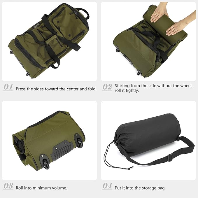 Extra Large Rolling Travel Duffle Bag with Wheels Shoes Compartment Wet Pocket 85-100L Big Expandable Duffel Bag for Men Women Heavy Duty Foldable Collapsible Luggage Camping, Green