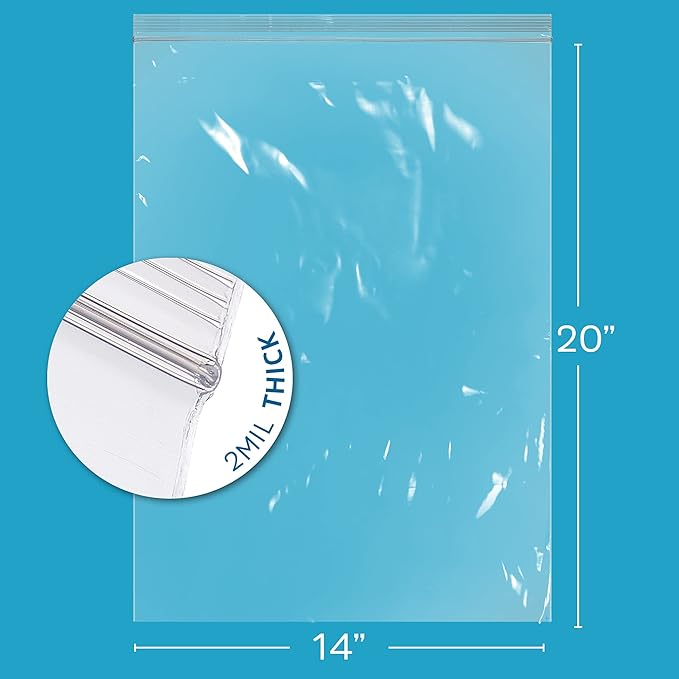 GPI - Extra-large Zip Bags, 14" x 20" Large Reclosable Lock Zip Bags, Clear Plastic Zipper Storage Bags with Zip Top Lock for Freezer, Apparel, Clothing, Food, Supplies - 1000 Count