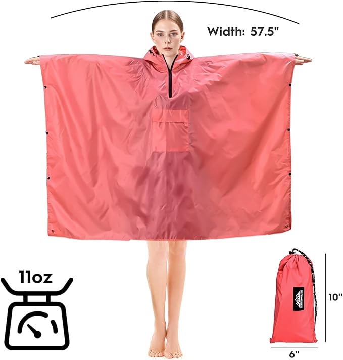Bruvoalon 3-in-1 Rain Poncho with 1/4 Zip & Chest Pocket, Waterproof, Sunshade, Ground Mat for Adults & Youth Emergency