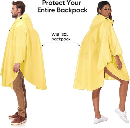 PTEROMY Hooded Rain Poncho for Adult with Pocket and Zipper, Waterproof Lightweight Raincoat for Men and Women