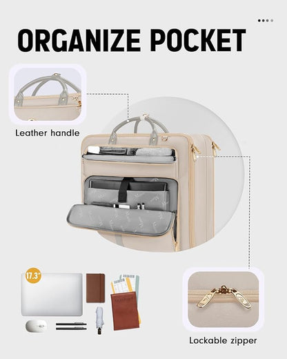 MATEIN Garment Bags for Travel for Women, Large Garment Bags for Hanging Clothes Up to 7 Suits, Business Convertible Travel Suit Carrier with Strap, Foldable Suitcase Luggage Fit 17.3" laptop, Beige