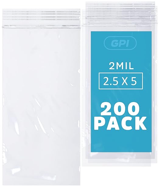 GPI - Pack of 200 2.5" x 5" 2 Mil Thick - Clear Plastic Reclosable Zip Bags - Bulk, Strong & Durable Poly Baggies with Resealable Zip Top Lock for Travel, Storage, Packaging & Shipping