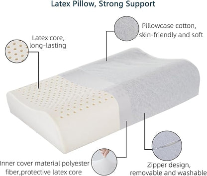 Nature Latex Foam Pillows, Cervical Pillow for Neck and Shoulder Pain Relief, Ergonomic Contour Bed Pillow, Medium Firm for Side Sleep Stomach Sleeping and Back Sleeper(23.6"×15.7"×3.7"/4.5")