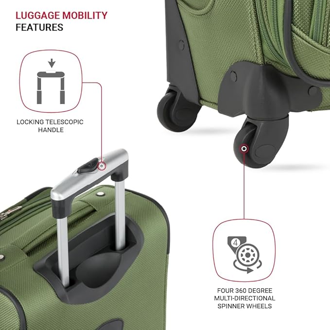 SwissGear Sion Softside Expandable Luggage with Spinner Wheels, Evergreen Carry-On 21-Inch