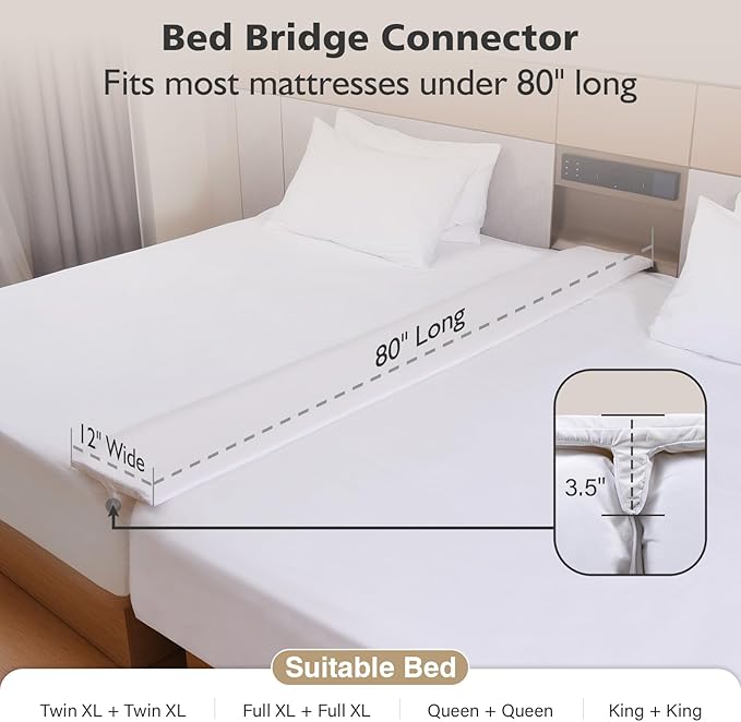 Vekkia 80" x 12" Extra‑Wide Split King Gap Filler for Adjustable Bed, Twin to King Bed Converter, High‑Density Foam, Washable Cover, Fills Up to 3″ Gap