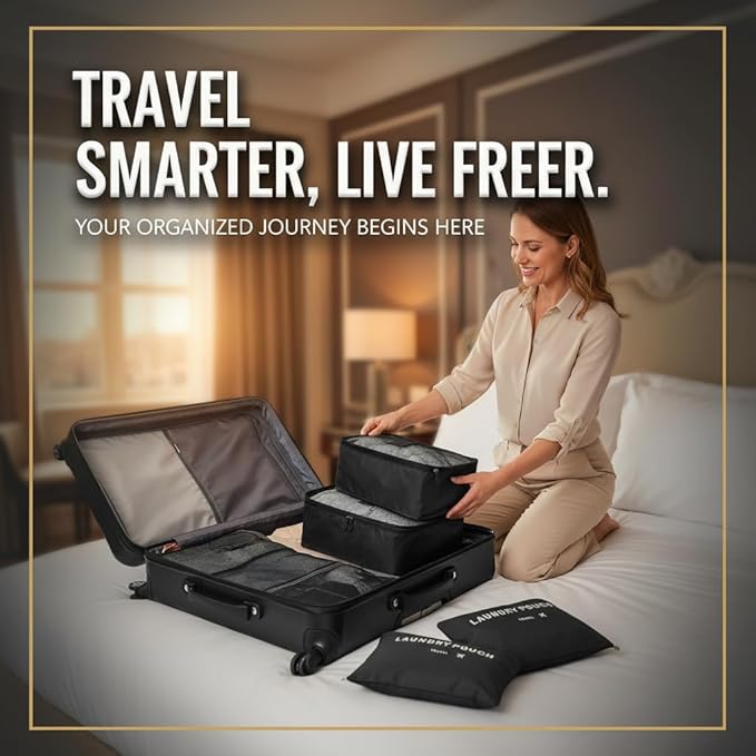 6-Piece Travel Packing Cubes Set - Luggage Organizer Bags with Mesh & Solid Pouches - Waterproof & Dustproof Storage for Clothes & Essentials (Burgundy red)