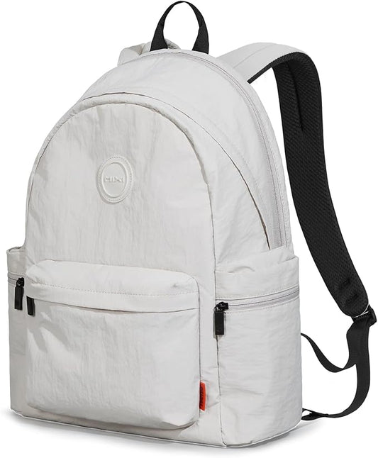 mixi Outdoor Lightweight Backpack Casual Carry On Laptop Backpack Travel Bookbag for Women Men, Water Resistant Durable Hiking Bag for Camping Weekender Sports College Work, 17 Inch, Light Gray