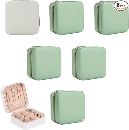 Bridesmaid Proposal Gifts Travel Jewelry Case Jewelry Travel Organizer Small Bachelorette party Jewelry Box Bridesmaid Gift Boxes Mini Storage Organizer Storage Box (6, White&Sage Green)
