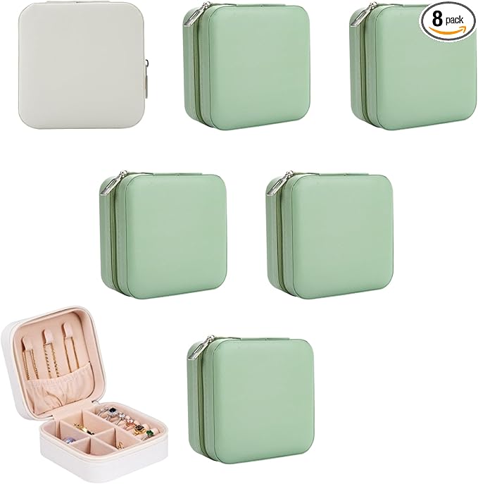 Bridesmaid Proposal Gifts Travel Jewelry Case Jewelry Travel Organizer Small Bachelorette party Jewelry Box Bridesmaid Gift Boxes Mini Storage Organizer Storage Box (8, White&Sage Green)