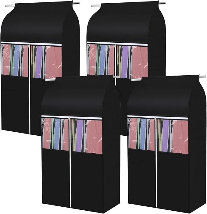 Amylove 4 Pcs 43'' Garment Bags for Hanging with Zippers Hanging Clothes Storage Garment Rack Cover Sealed Dust Cover Wardrobe Clothing Organizer for Suit Coat