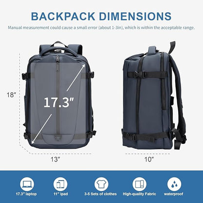 Travel Backpack for Men and Women, Flight-Approved Carry-On Backpack with Laptop Compartment; Large-Capacity Personal Item for Business, Work, School, or Weekend Trips(Blue)