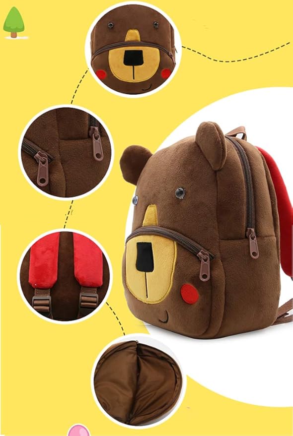 KISSOURBABY Cute Toddler Backpack Toddler Bag Plush Animal Cartoon Mini Travel Bag for Baby Girl Boy 1-4 Years(Coffee Bear)