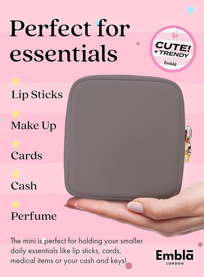 Embla Makeup Bag Travel Cosmetics Pouch and Toiletry Bag, Nylon Zipper Pouch Purse, Cute Make Up Organizer Storage Tote for Women Girls, Waterproof Travel Skincare Case, Small Makeup Bags, Grey