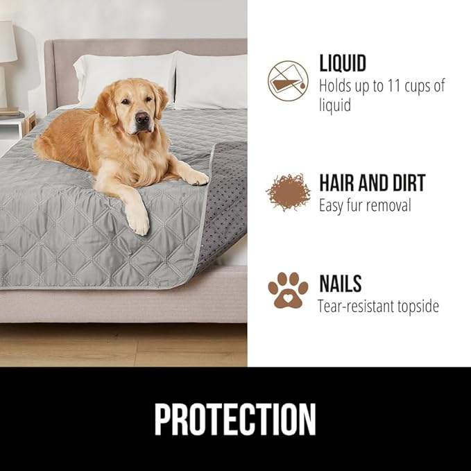 GORILLA GRIP Waterproof Bed Cover for Dogs, 82x68, Gripped Slip Resistant Backing, Leak Proof Washable Dog Blanket Covers Sofa, Couch, Sectional, Crate, Car, RV Seats, Pet Puppy Essentials, Light Gray