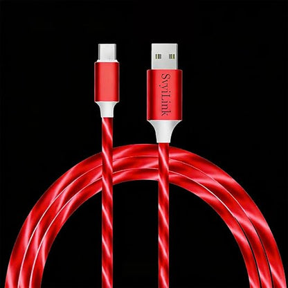 USB Cable PD Fast Charger Lighted Up (USB A to C Red),Mobile Phone Data Cable, Charging Cable, Supports Data Transfer, 39-inch, TPE Material, Compatible with Almost All Type-C Devices.