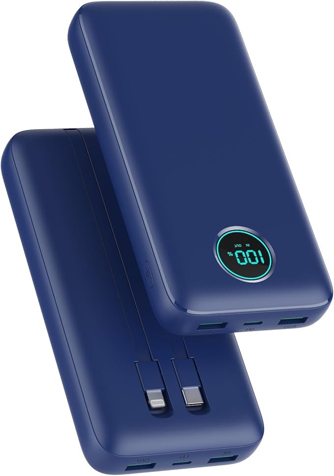 Portable Charger 40,800mAh Power Bank,25W PD QC 4.0 Fast Charging Portable Phone Charger with Built-in Cables,LCD Display USB C Travel Essentials Battery Pack for iPhone 17/16/15/14,Android Samsung