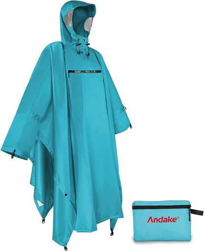Andake Waterproof Rain Poncho for Adults Unisex,230T Ripstop Polyester,Raincoat Gear with Transparent Viewing Window Outdoors