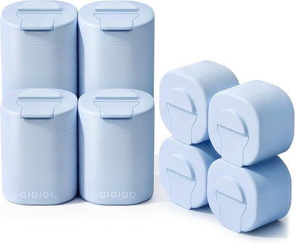 GIGIGO Magnetic Travel Containers Blue Set, 8-Pack Leakproof Refillable Cosmetic Capsules (0.68/1.69/3.04 fl oz) for Toiletries, Customizable Travel Size Jars with Lids & Labels for Shampoo, Pill