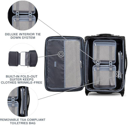 Travelpro Platinum Elite Softside Expandable Carry on Luggage, 2 Wheel Upright Suitcase, USB Port, Men and Women, Shadow Black, Carry On 22-Inch