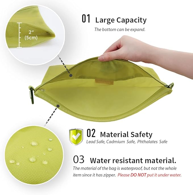 pack all Water-resistant Material Zipper Pouch, Mesh Zipper Bags for Storage, Travel, Office (Green, Small)